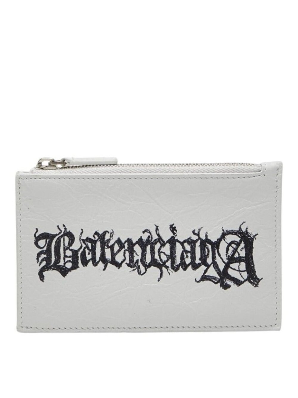 Balenciaga DIY Metal Logo Card Case Coin Purse White Black Leather